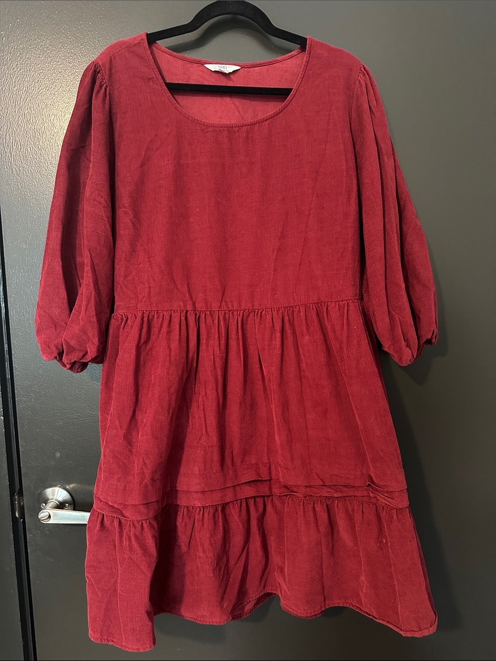 Time and Tru Red Corduroy Midi Tiered Dress